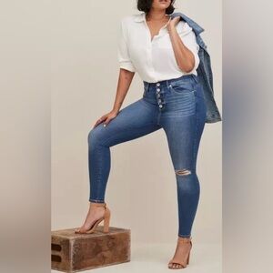 Torrid Bombshell Skinny Button-Fly Skinny Jeans with Knee Distress